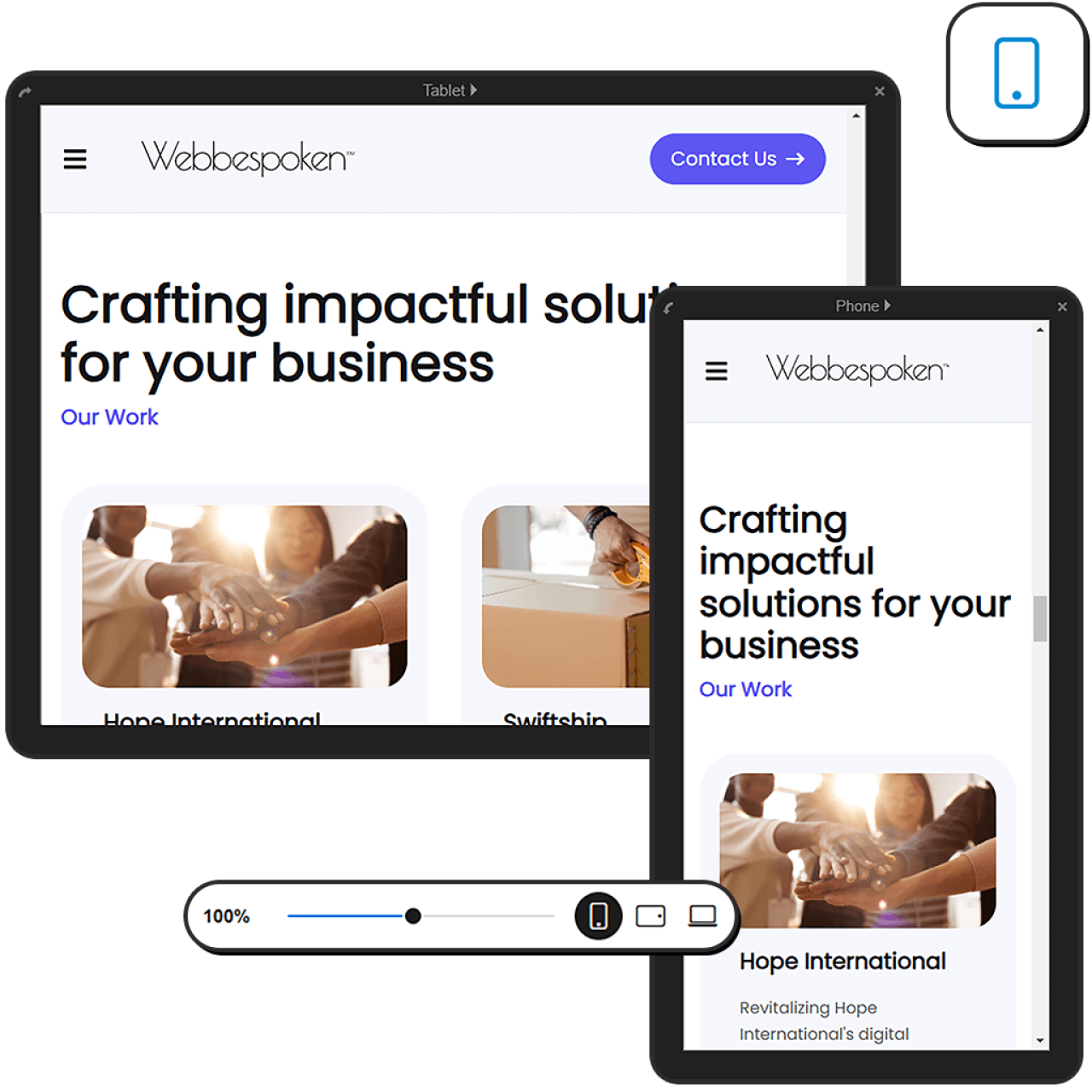 Image showcasing the tablet and phone preview user interface of the page.