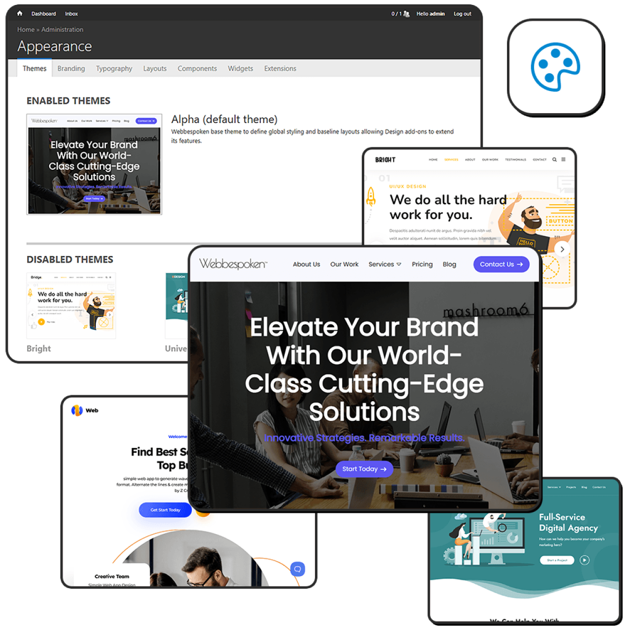 Image showcasing the back-end user interface to change website theme.