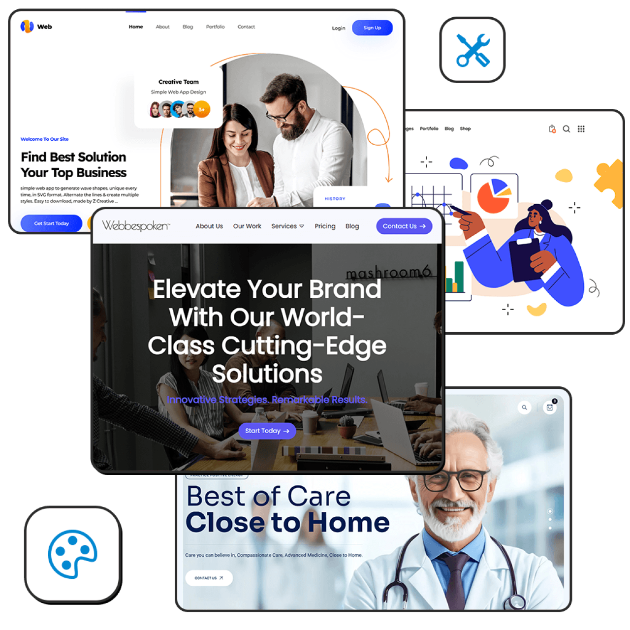 Image showcasing various designed website templates.