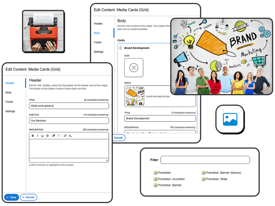 Image showcasing various tools for editing content.