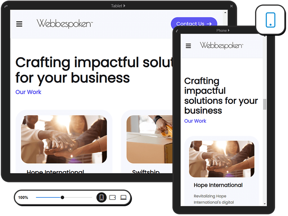Image showcasing the tablet and phone preview user interface of the page.