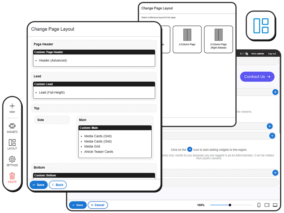 Image showcasing the various user interfaces when changing page layout.