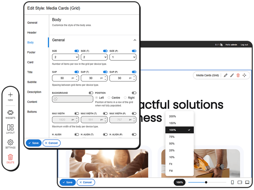 Image showcasing the website page and style editor.