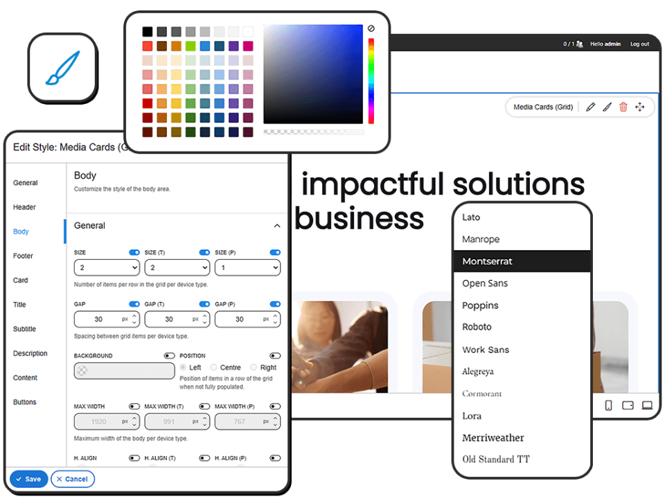 Image showcasing various aspects and tools of the style editor.