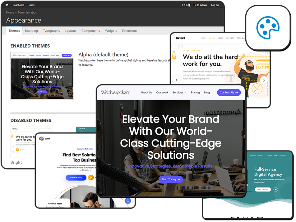Image showcasing the back-end user interface to change website theme.