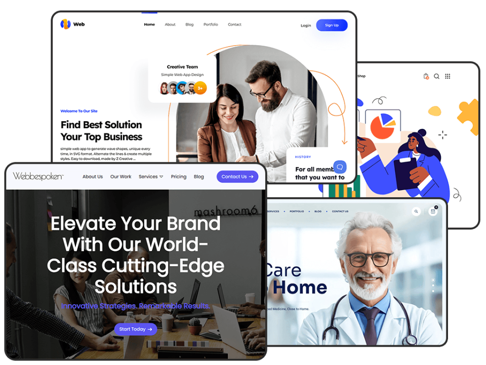 Image showcasing website templates for various industries.