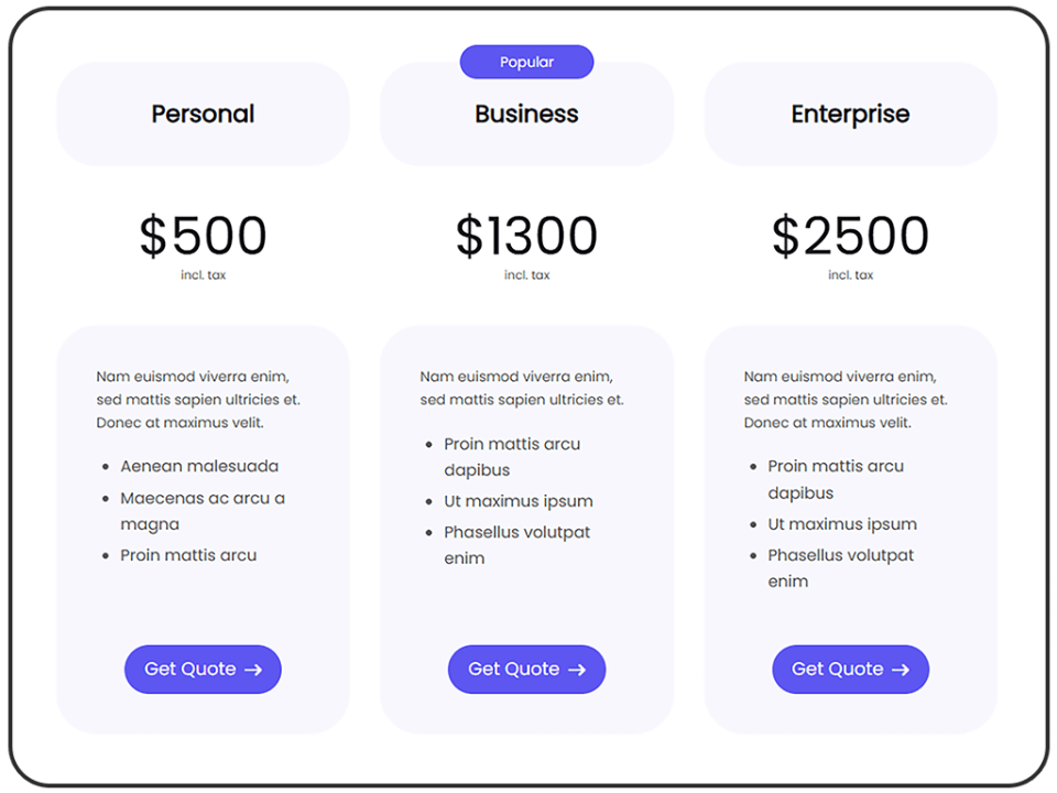 Image showcasing pricing plan widgets.