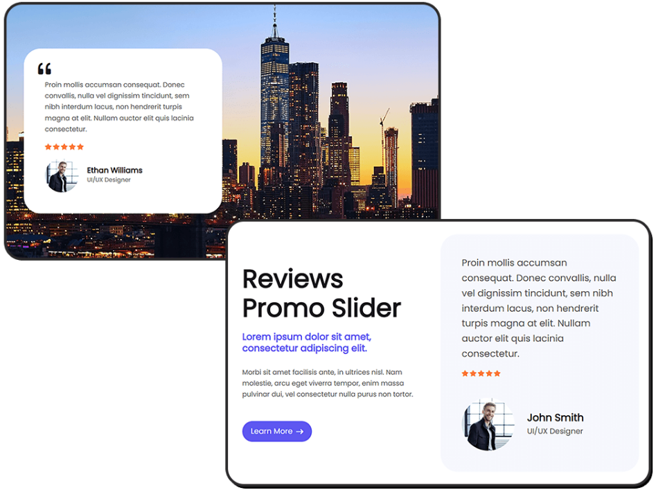 Image showcasing review and testimonial widgets.